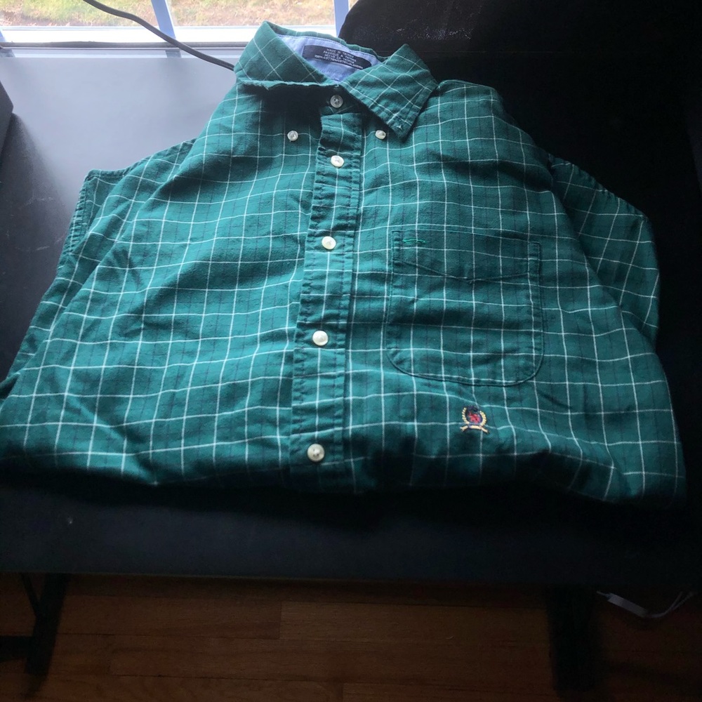 Tommy Hilfiger Green Vertical Stripe Dress Shirt